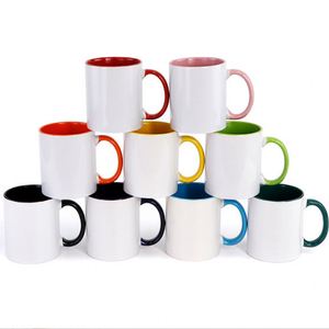 Tazas de Porcelana Personalizadas de 11 oz, para Sublimación, con Revestimiento Exterior Blanco y Color Interior, Tazas de Cerámica de 11 oz con Asa de Color - Product Image 1