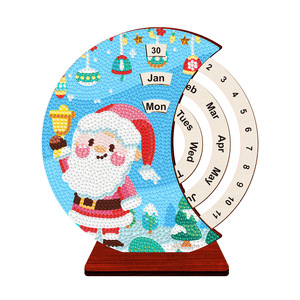 パフDIYダイヤモンドペインティング クリスマスサンタ永久カレンダー 木製デスクデコレーションクラフトキット スタンド付き 子供と大人向け - Product Image 3