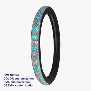 Housse de volant élégante et mature à carreaux avec cristaux, en cuir PU et peluche courte, ajustement universel, antidérapante, pour décoration de voiture - Product Image 3