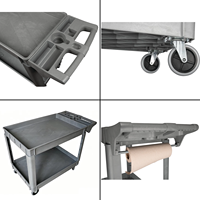 Chariot utilitaire robuste à double niveau de 550 lb en PP, multi-usages, roulettes flexibles antirouille, résistant à l'eau et à l'huile