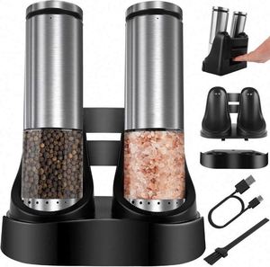 New Rechargeable Stainless Steel <b>Pepper</b> Mill Automatic Electric Salt and <b>Pepper</b> Mill <b>Grinder</b> Set with Rechargeable Stand - Product Image 1