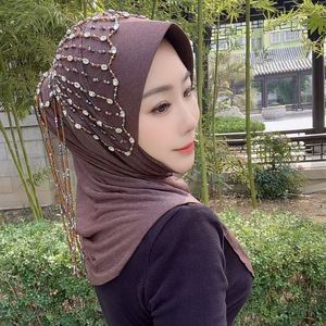 <span class=keywords><strong>Hijab</strong></span> instantané gris élégant pour femmes avec pampilles en strass faites à la main, foulard musulman de luxe parfait pour les mariages et les fêtes - Product Image 4