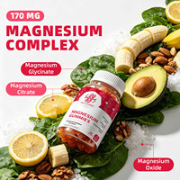 Gummies de magnésium en marque blanche OEM, complexe 170 mg (citrate, glycinate, oxyde), 60 unités, complément pour adultes