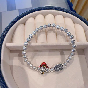 Pulsera de Plata de Ley S925 con Diseño de Pequeño Dios de la Fortuna y Acabado Esmaltado, Abalorios de la Suerte para Mujer, Diseño de Dibujos Animados, Uso Diario - Product Image 4