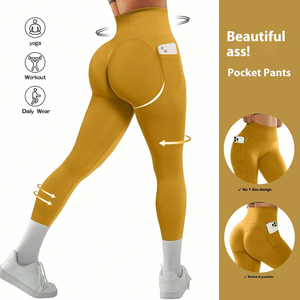 Women's Reversible Solid Seamless Peach Hip High Waist <b>Yoga</b> <b>Pants</b> Plus Size Sports Fitness Stretch Leggings Elastic Waist - Product Image 2