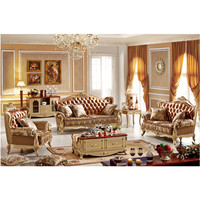 Meubles européens, luxe royal, bois massif, salon antique, villa, canapé en cuir véritable, ensemble Cama