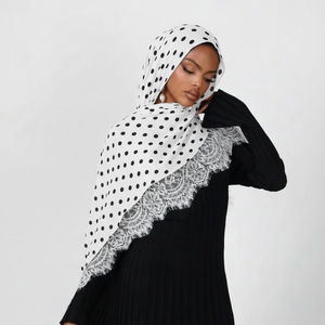 Hiyab Modal con Encaje Personalizado y Estampado <span class=keywords><strong>de</strong></span> Puntos, Ligero y Transpirable, Bufanda Modal Tejida, Pañuelo para la Cabeza, Hiyabs para Mujer, Cuatro Estaciones - Product Image 2