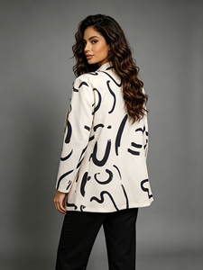 Blazer Abierto con Estampado Abstracto para Mujer, Solapa con Muescas, Manga Larga, Corte Holgado, Estilo Casual de Oficina, Blazer Estampado para Dama - Product Image 3