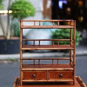 Bamboo Woven Three Layer Storage Shelf With Drawers For Living Room Neatening - Product Image 1