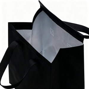 Sac isotherme réutilisable en non-tissé avec logo personnalisé pour aliments, noir, pour boissons froides, vente en gros, faible MOQ - Product Image 5