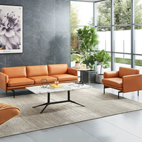 Meubles de bureau italiens de luxe modernes, design simple, ensemble de canapés en cuir PU avec pieds en métal, vente en gros