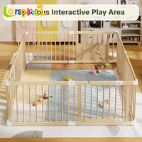 Corralito de Madera Grande para Bebés con Puerta de Seguridad y Centro de Actividades, Corralito Unisex para Niños Pequeños para Uso en el Hogar y la Guardería