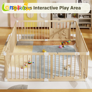 Grand parc de jeu en bois pour bébé avec barrière de sécurité et centre d'activités, aire de jeux unisexe pour tout-petits, idéal pour la maison et la crèche - Product Image 4
