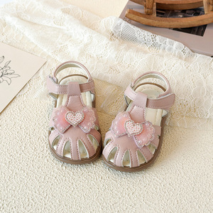 Sandali per Bambina <span class=keywords><strong>con</strong></span> Cuore di Perle, Stile Estivo 2026, Punta Chiusa, Fiocco, Suola in TPR, Fodera in PU, <span class=keywords><strong>Scarpe</strong></span> per Bambini - Product Image 2