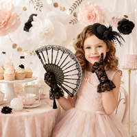 DAMAI Accessoires de fête du thé, de jardin et d'Halloween pour filles, ensemble violet et blanc comprenant un chapeau, un éventail en dentelle, des gants et un collier
