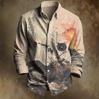 Herren Langarm-Freizeithemden mit Totenkopf-Gitarren-Print im Day-of-the-Dead-Stil, geknöpft, garmentgefärbt, atmungsaktiv