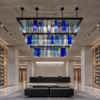 Lustre rectangulaire moderne en verre bleu et transparent, luminaire de plafond carré, lampe suspendue de luxe haut de gamme pour hôtel et restaurant