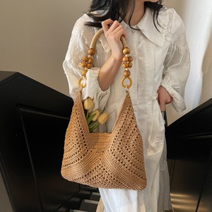 Bolso de mano de ganchillo tejido, bolso de hombro hueco, estilo bohemio, gran capacidad, informal de verano para mujer - Product Image 3