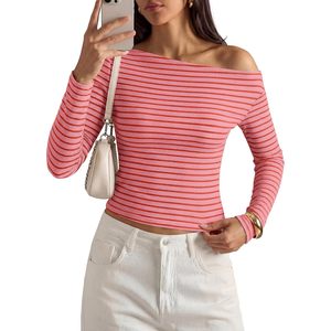Haut court ajusté à rayures et épaules dénudées pour femme, style Y2K, idéal pour sortir - Product Image 1