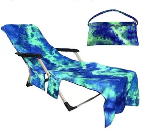 Easy Carry Microfibra Chaise Lounge Chair Toalha Capa Tie-Dye Piscina Sunbathing Garden Beach Chair Toalha com bolsos laterais