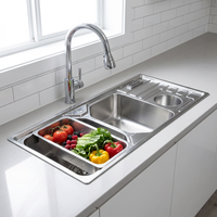 Évier de cuisine multifonctionnel en acier inoxydable SUS304 à poser, antibactérien, anti-taches, avec égouttoir intégré et petite cuve