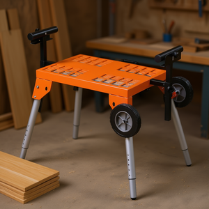 Support de scie à onglets réglable avec plateau et roues, capacité de charge de 330 lb pour machines à travailler le bois - Product Image 2