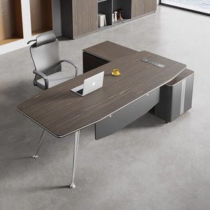 スタッフテーブル大型メラミンオフィスエグゼクティブデスクL型大型オフィス家具マネージャーサイドキャビネット付き - Product Image 2