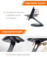 ANYPAY A1 15.6 Inch Dual Screen POS Terminal Kasir Layar Sentuh Kapasitif dengan Dudukan Putar 720 Derajat Windows Android
