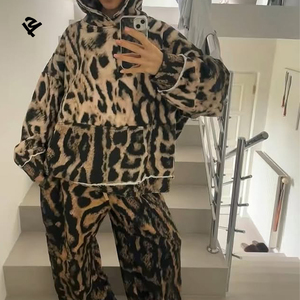 Women Leopard Print Oversized Hoodie Set Two Piece Lounge Tracksuit Wide Leg Pants Casual Y2K Streetwear Trend 2026 <strong>Clothing</strong> - Product Image 1