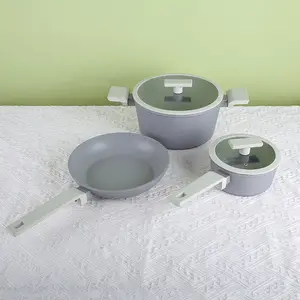 OWNSWING家用3 pc铝不粘炊具套装灰色锅碗瓢盆套装洗碗机安全炊具烹饪套装厨房必需品