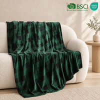 Couverture en flanelle polaire patchwork vert et noir à carreaux, couverture personnalisée, fournisseur en gros pour la maison et le lit