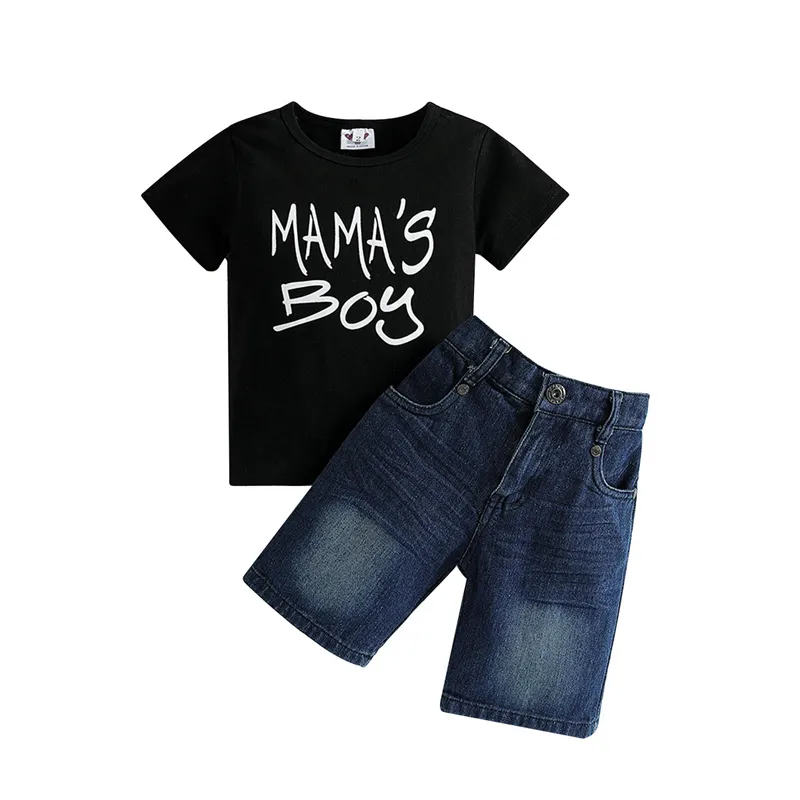Mama Boy Nobel Shirt Baby Jongens Kleding Sets Korte Mouw T-Shirt En Spijkerbroek Peuter Kleding Sets Jongen