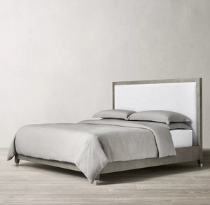 Lit en bois massif de style américain RH personnalisé Rhoohill, chambre à coucher moderne, cuir gaufré shagreen, lit queen-size en lin fait à la main pour hôtel - Product Image 5