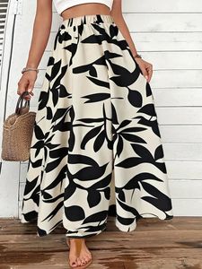 Váy maxi dáng chữ A in họa tiết lá mùa hè dành cho nữ, thời trang nữ, chất liệu <span class=keywords><strong>chiffon</strong></span> hoa, lưng cao co giãn, bán buôn từ xưởng. - Product Image 2