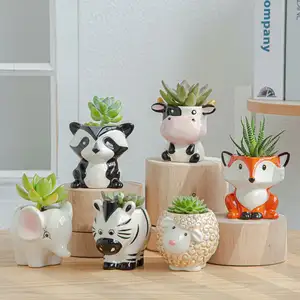 6 teile/satz neue Cartoon Tiere Blumentopf für Sukkulenten Fleischige Pflanzen Blumentopf Keramik Kleine Mini Hausgarten Büro Dekoration