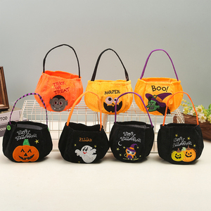 Sac à bonbons en peluche d'Halloween pour la collecte de friandises, brodé avec des motifs fantôme, sorcière, <span class=keywords><strong>vampire</strong></span>, citrouille, seau cadeau portable pour enfants - Product Image 1