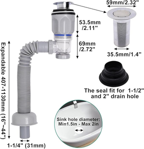 Tubo de Desagüe Universal para Lavabo de Baño, Diseño Moderno, Color Gris Oscuro, con Desagüe Extensible de Acero Inoxidable, Fácil Instalación - Product Image 3