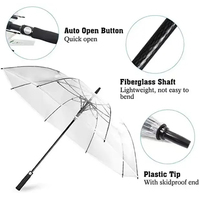 Paraguas de Golf Transparente de PVC de 30 Pulgadas con Mango Recto de EVA de Alta Calidad Personalizado, Paraguas Resistente al Viento con Logotipo Personalizado