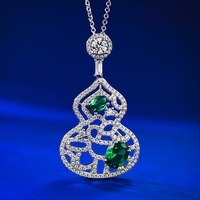 Collier en laiton argenté turquoise en forme de gourde, pendentif en diamant rouge de haute qualité en carbone