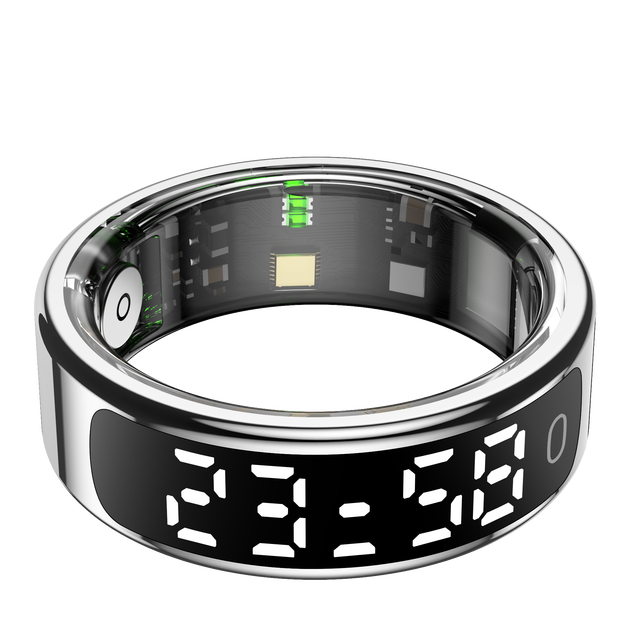 Smart Ring Stainless Steel Fitness Tracker LED Display Heart Rate Sports Health Monitor BT IP68 Waterproof APP Control Sleep