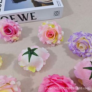 Fleur artificielle en rose 8 cm en plastique et tissu PU, dégradé rose, violet, jaune, pour accessoires de coiffure, chapeaux, chaussures, plage, photographie - Product Image 2