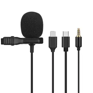 Mikrofon Lavalier USB C, Mikrofon Klip Kondensor Omnidirectional Mikrofon Mini Kabel Lapel untuk Wawancara Live Stream