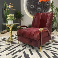 Salon de luxe italien fauteuil relax en cuir véritable crin rouge fauteuil d'appoint moderne de luxe