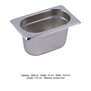 Recipiente para Alimentos GN 1/9 de Acero Inoxidable 18/10, 17.6 × 10.8 × 10 h cm, 261 g, Inox, Macel - Product Image 3