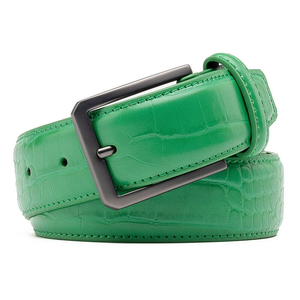 Ceinture en cuir de vachette vert lime avec boucle à ardillon rectangulaire, design uni décontracté, moulage monobloc, ceinture en cuir durable - Product Image 4
