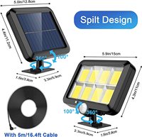 Lampe solaire murale séparée avec panneau solaire, 160 LED COB, détecteur de mouvement PIR, 3 modes pour extérieur, jardin, cour, patio, garage