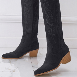 New <b>Block</b> Heeled Wooden Western Boots with Embroidery Slip-on Boots in Stock 35-43 - Product Image 1