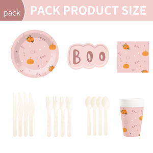 DAMAI Happy Birthday Theme Party Supplies <b>Disposable</b> Paper Plates Napkins Pink with Pumpkin Boo-shaped Tableware Set - Product Image 5