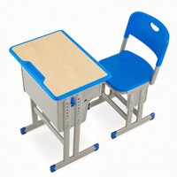 Bureau d'étudiant moderne à hauteur réglable avec tiroir à livres, crochet pour sac, pieds en métal, cadre chromé, mobilier scolaire pour utilisation en classe