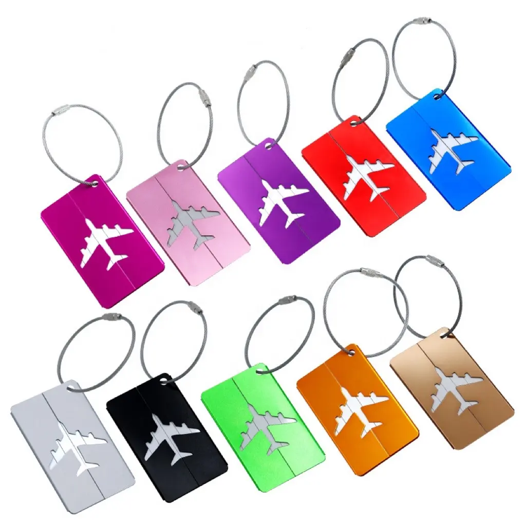 Grosir Tag bagasi Logo kustom pemegang kartu bisnis logam aluminium Tag tas ID perjalanan untuk bagasi pengenal bagasi